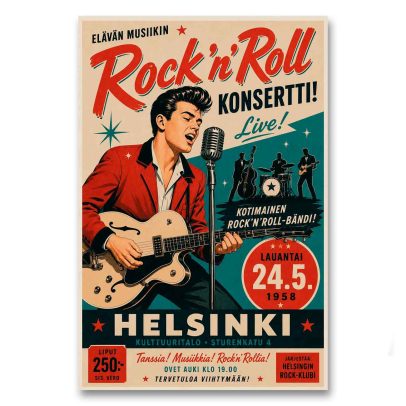Juliste Elävän musiikin Rock´n´Roll konsertti Helsinki