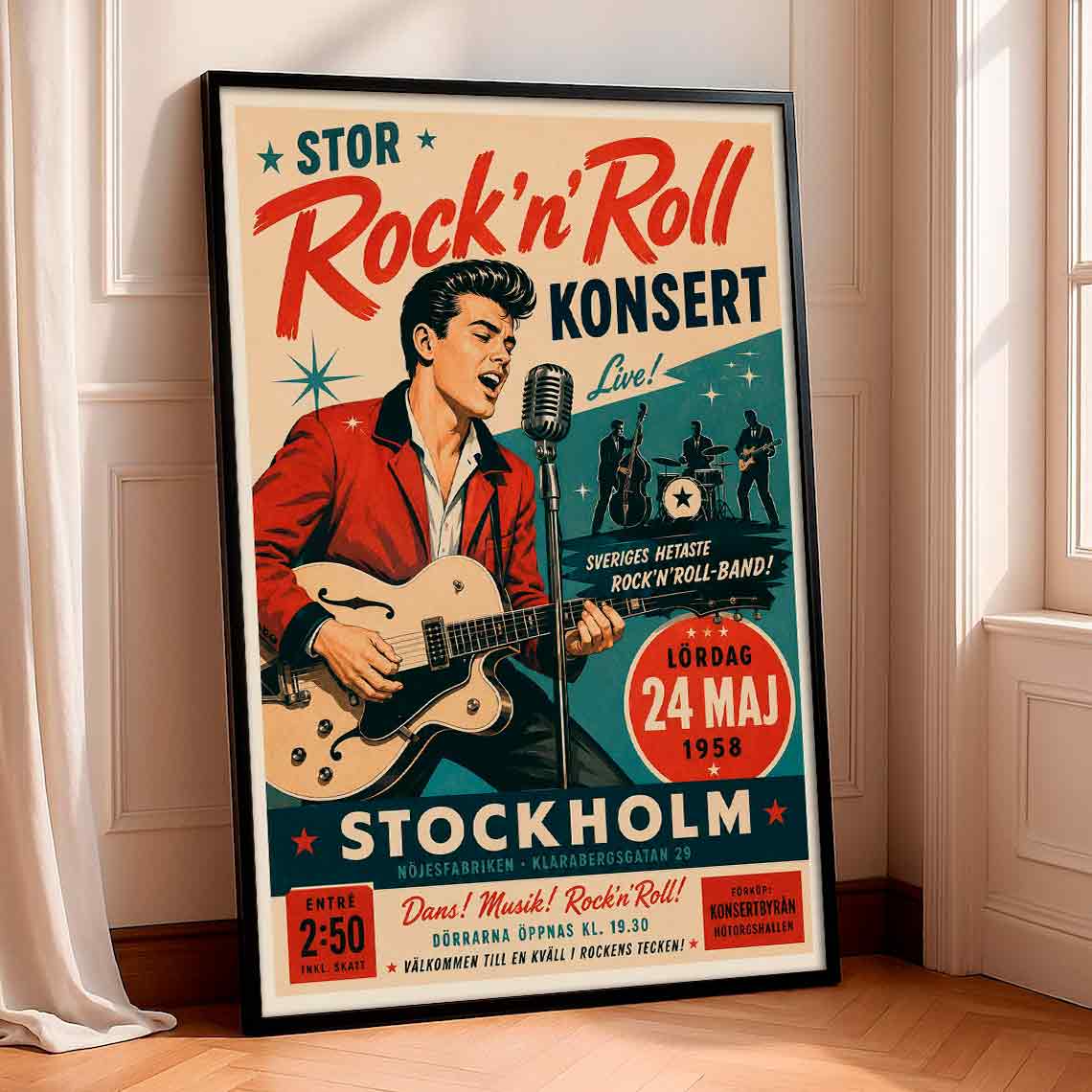 Juliste musiikki rock n roll a stockholm LÖ 40×55 50x70aaa