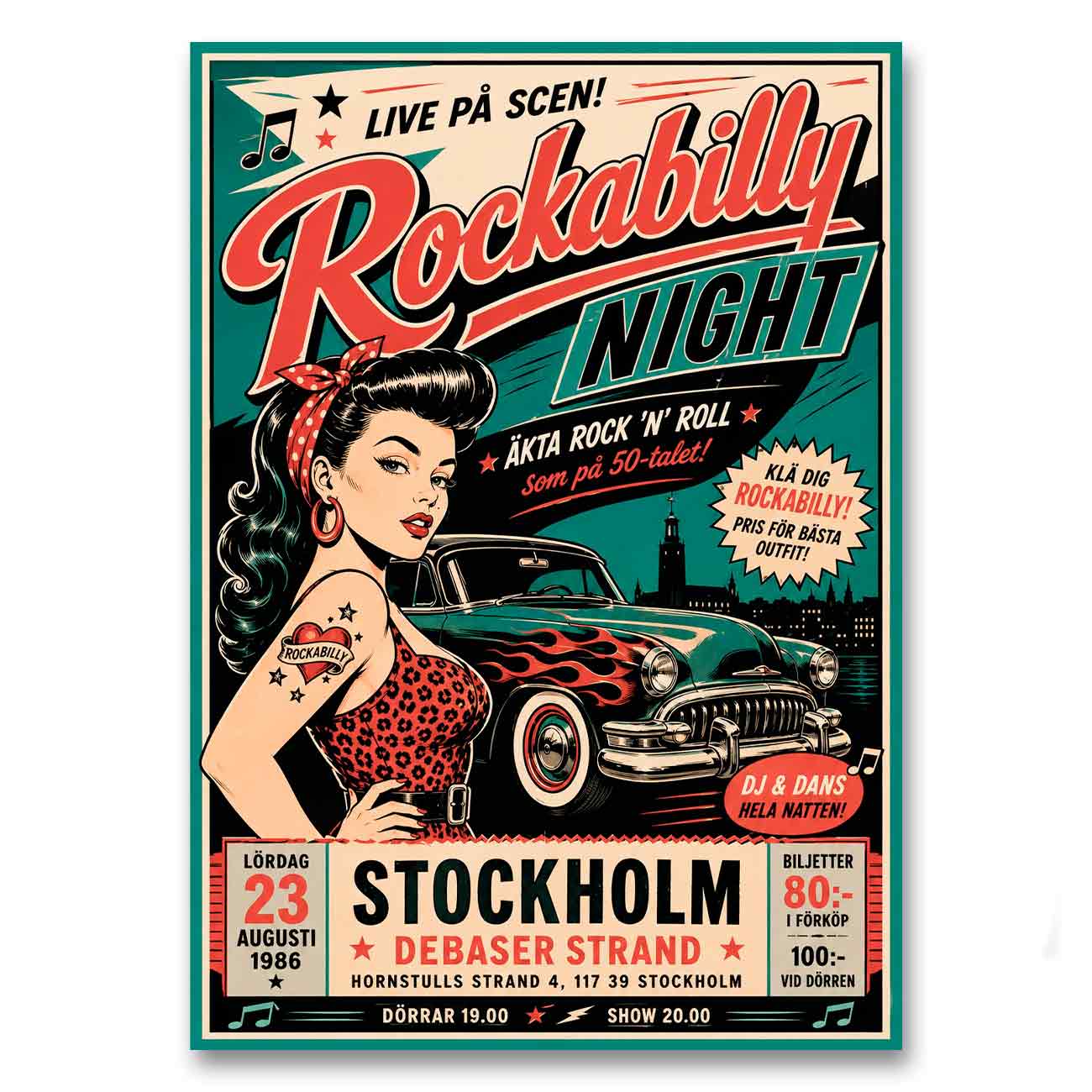 Juliste musiikki rockabilly night a stockholm LÖ 40×55 50x70a