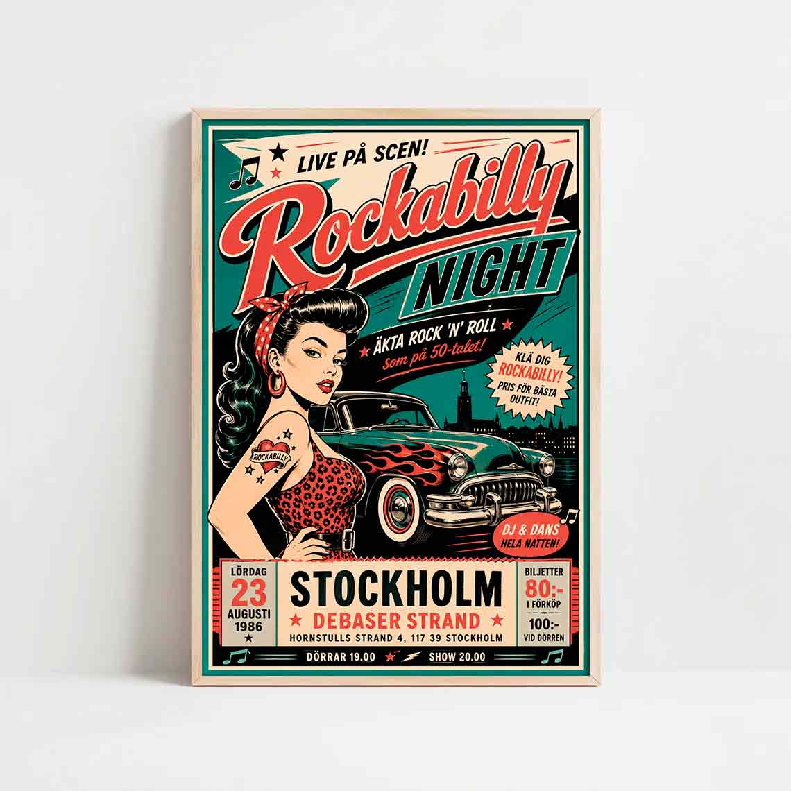 Juliste musiikki rockabilly night a stockholm LÖ 40×55 50x70aa