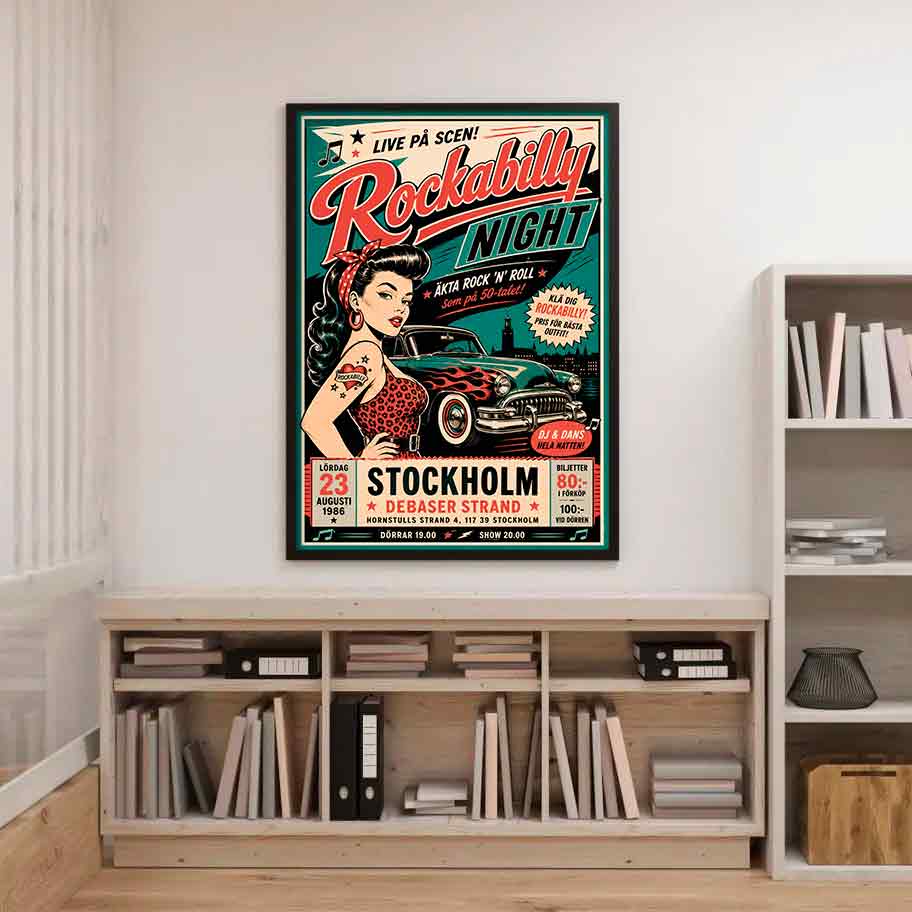 Juliste musiikki rockabilly night a stockholm LÖ 40×55 50x70aaa