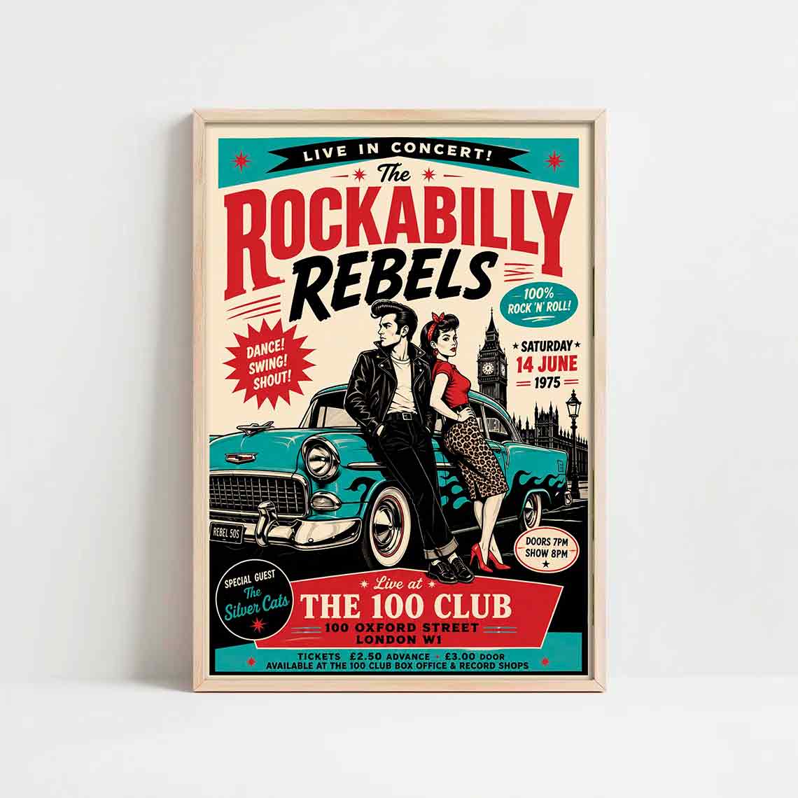 Juliste musiikki rockabilly rebels a lontoo LÖ 40×55 50x70aa