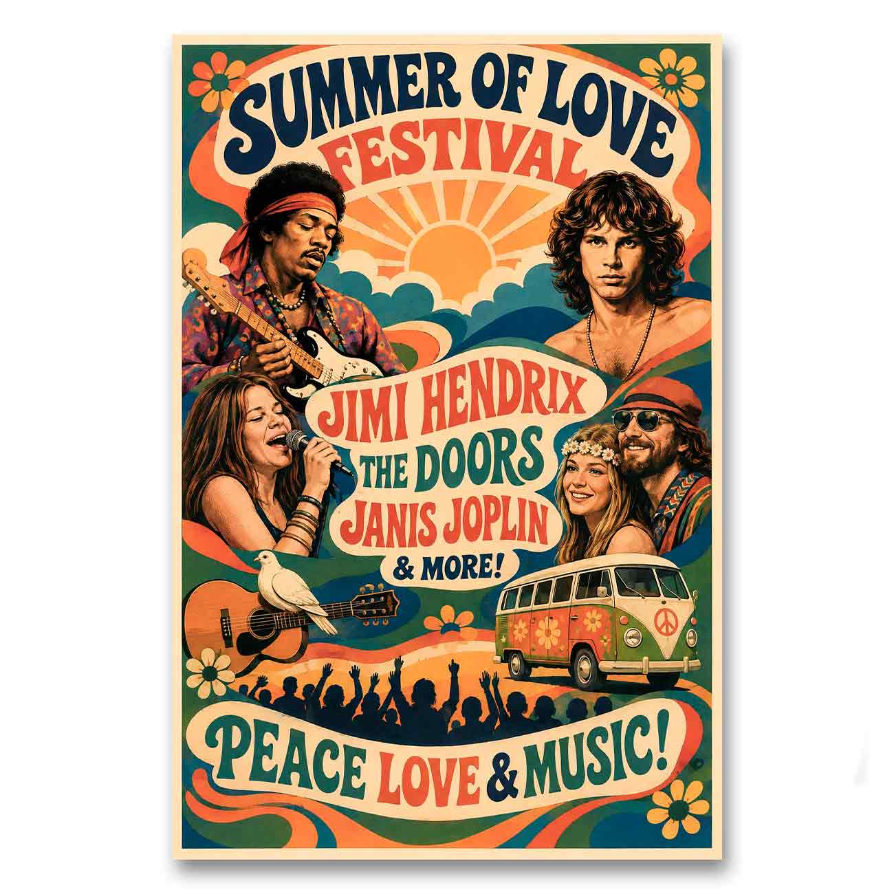 Juliste musiikki summer of love LÖ 40×60 50x75a