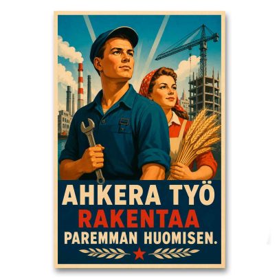 Juliste Ahkera työ rakentaa paremman huomisen
