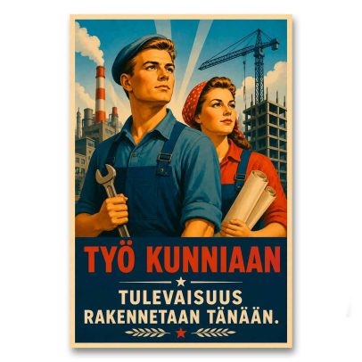 Juliste Työ kunniaan. Tulevaisuus rakennetaan tänään