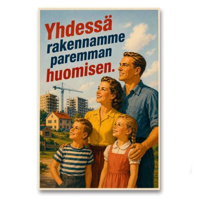 Juliste Yhdessä rakennamme paremman huomisen